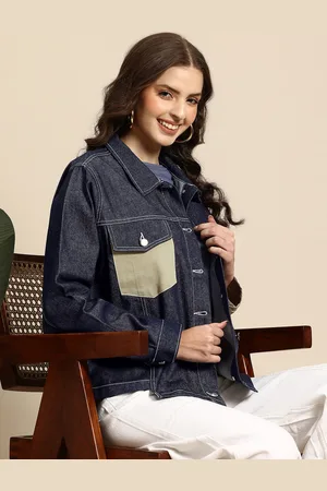 Mast & Harbour Colourblocked Pure Cotton Trucker Denim Jacket