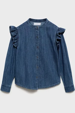 MANGO Girls Ruffled Pure Cotton Denim Shirt