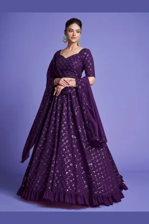 Ethnic Yard Embroidered Sequinned Semi-Stitched Lehenga & Unstitched Blouse With Dupatta