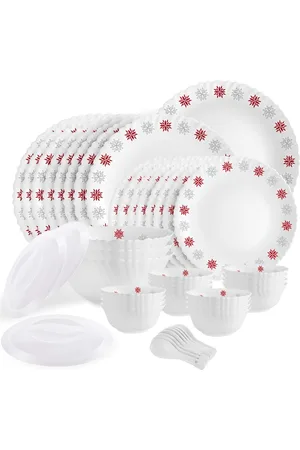 Cello Dazzle Series White 47 Pieces Floral Printed Opalware Microwave Safe Dinner Set