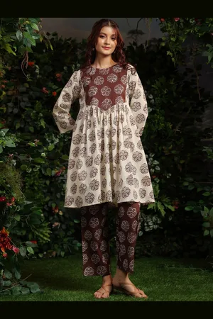 anayna Women Ethnic Motifs Printed Regular Pure Cotton Kurta with Trousers