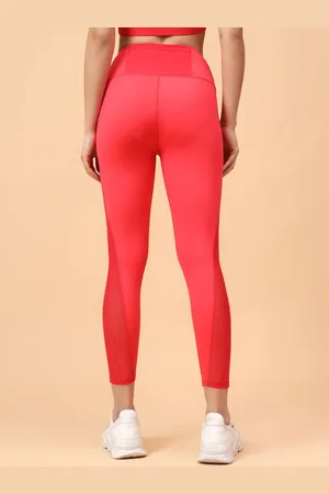 Fitkin Women Red Side Mesh Design Tights