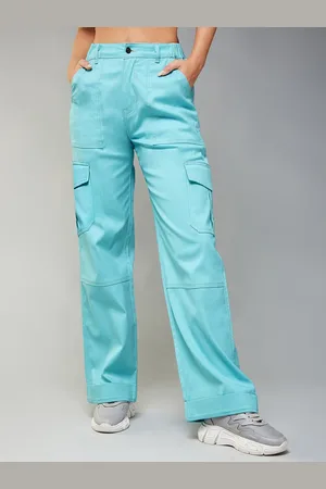 DOLCE CRUDO Women Turquoise Blue Wide Leg High-Rise Stretchable Jeans