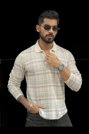 Powerlook Men Checked Polo Collar T-shirt