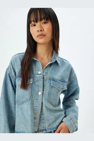 Koton Women Spread Collar Washed Self Design Cotton Casual Denim Jacket