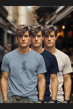 bullmer Men Pack Of 3 Graphic Printed Round Neck Cotton T-shirts