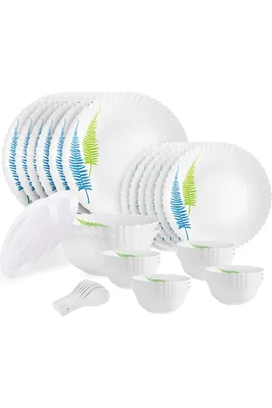 Cello Dazzle Series White 34 Pieces Printed Matte Opalware Microwave Safe Dinner Set