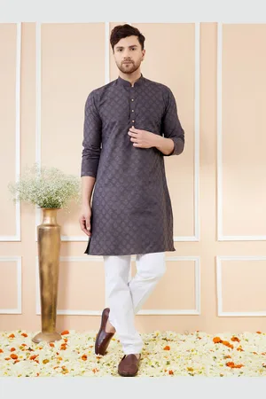 See Designs Ethnic Motifs Printed Mandarin Collar Jacquard Silk Straight Kurta