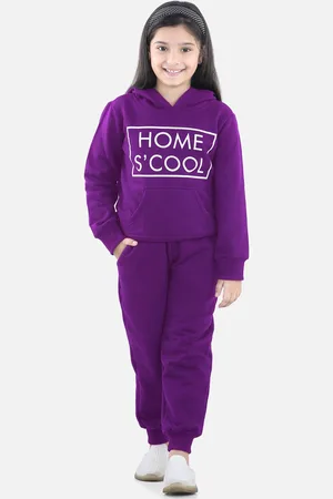 StyleStone Girls Typography Printed Hooded Tracksuit