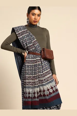 Taavi Ethnic Motifs Pure Cotton Block Print Saree