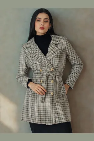 Roadster The Lifestyle Co Checked Double Breasted Parka Coat
