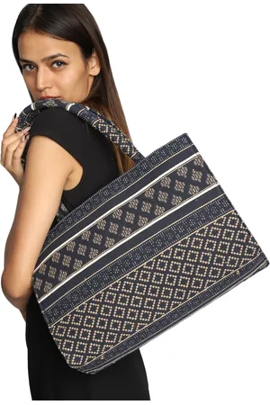 MINI WESST Printed Structured Tote Bag with Cut Work
