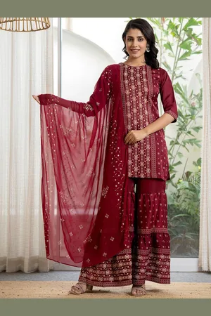 Juniper Women Ethnic Motifs Embroidered Regular Thread Work Top with Sharara & With Dupatta