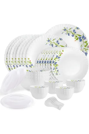 Cello Dazzle Series White 47 Pieces Floral Printed Opalware Microwave Safe Dinner Set