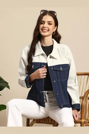 Mast & Harbour Colourblocked Drop-Shoulder Sleeves Pure Cotton Trucker Denim Jacket