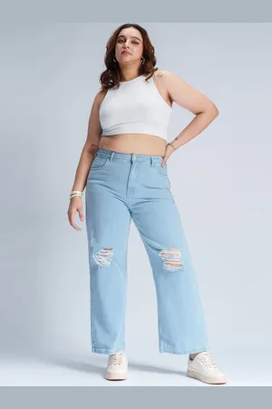 FREAKINS Women Straight Fit High-Rise Slash Knee Heavy Fade Jeans