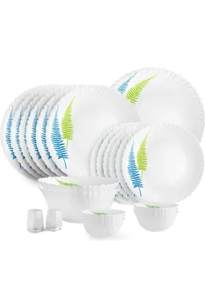 Cello Dazzle Dazzle Series White 23 Pieces Printed Opalware Fern Microwave Safe Dinner Set