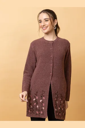 CLAPTON Women Floral Woollen Longline Cardigan