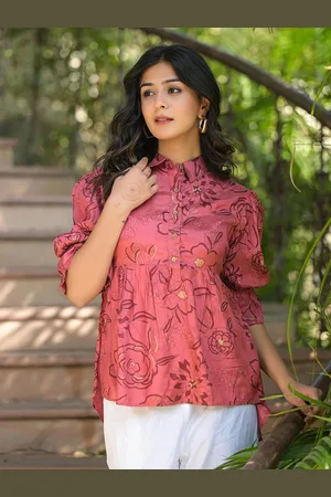 Juniper Women Shirt Collar Floral Printed Tunic