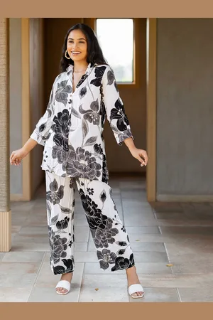 Mirchi Fashion Floral Printed Band Collar Three-Quarter Sleeves Shirt With Trouser
