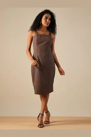 Globus Women Buckle Detail Square Neck Strappy Shoulder Sheath Midi Dress