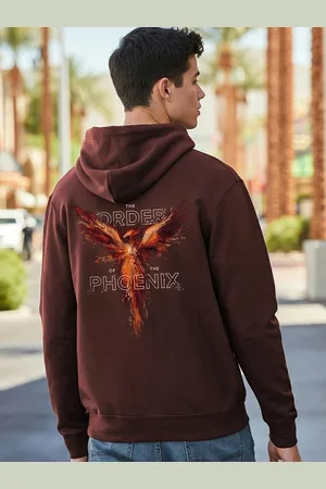 Bewakoof Maroon Phoenix Printed Hooded Long Sleeves Cotton Pullover Sweatshirt
