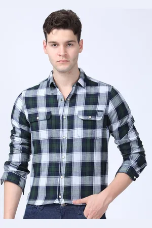 POE Men Smart Slim Fit Gingham Checks Opaque Checked Casual Shirt