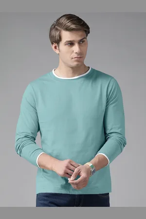 The Dry State Men Turquoise Blue & White Solid T-shirt