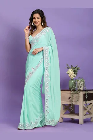 Trendmalls Embroidered Pure Georgette Saree