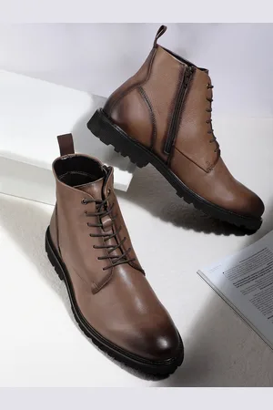 French Connection Men Mid-Top Solid Leather Boots