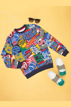Pantaloons Boys Typography Printed Round Neck Cotton Pullover Sweatshirt