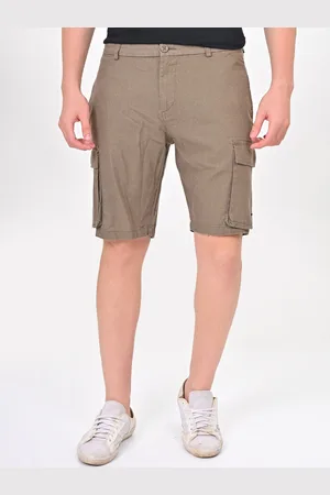 POE Men Solid Slim Fit Linen Cargo Shorts