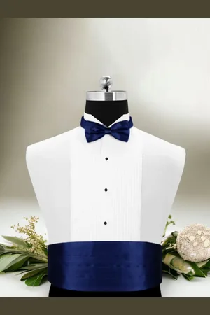 PELUCHE The Debonair Aviary Blue Satin Solid Cummerbund and Bow Tie Set