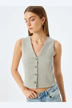 Koton Women V-Neck Woven Waistcoat