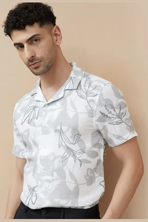 Lifestyle Men Cuban Collar Floral Printed Cotton Casual Shirt