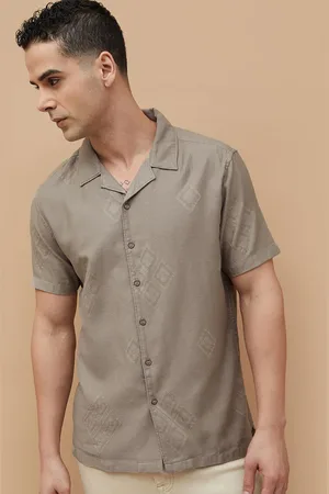 Lifestyle Men Cuban Collar Textured Cotton Casual Shirt