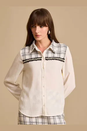 Kazo Women Spread Collar Solid Relaxed Fit Formal Shirt