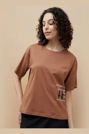 Lifestyle Women Typography Printed Round Neck Cotton Oversized T-shirt