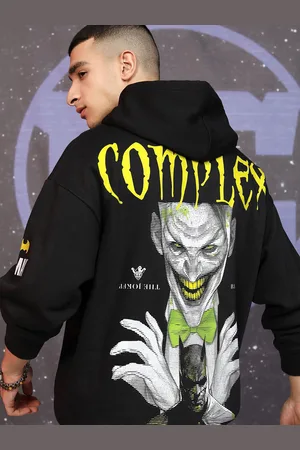 Highlander Men Warner Bros Men Joker Printed Hooded Oversized Pullover Sweatshirt