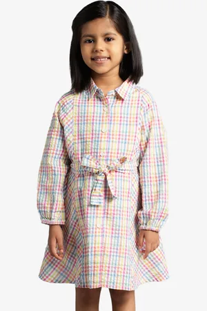 Ed-a-Mamma Girls Checked Cotton Shirt Knee Length Dress