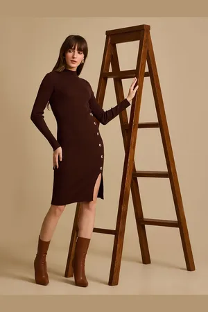 Kazo Women Mock Neck Bodycon Midi Dress