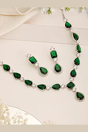 Saraf RS Jewellery Women Silver-Plated AD-Studded Necklace and Earrings