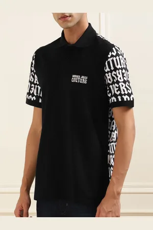 VERSACE Men Mandarin Collar Drop-Shoulder Sleeves Applique T-shirt