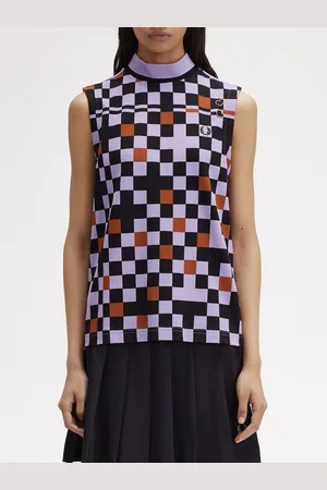 Fred Perry Women Checked V-Neck Applique T-shirt