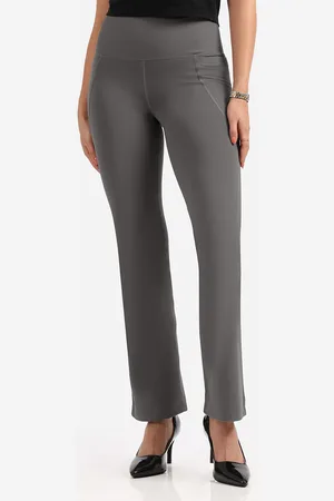 BlissClub Women Grey Regular High Waisted Flare Pants with 4 Pockets