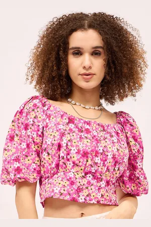 Mayra Women Cotton Floral Printed Blouson Crop Top