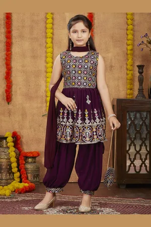 Sangria Girls Sequin Embroidered Kurti Jacket & Patiala With Dupatta