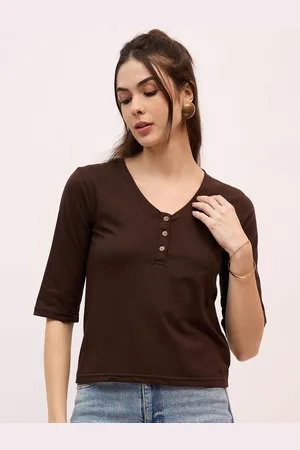 Mayra Women Solid V-Neck Cotton T-shirt