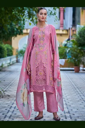 Stylee Lifestyle Floral Embroidered Pure Silk Unstitched Dress Material