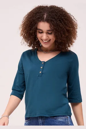 Mayra Women Solid V-Neck Cotton T-shirt